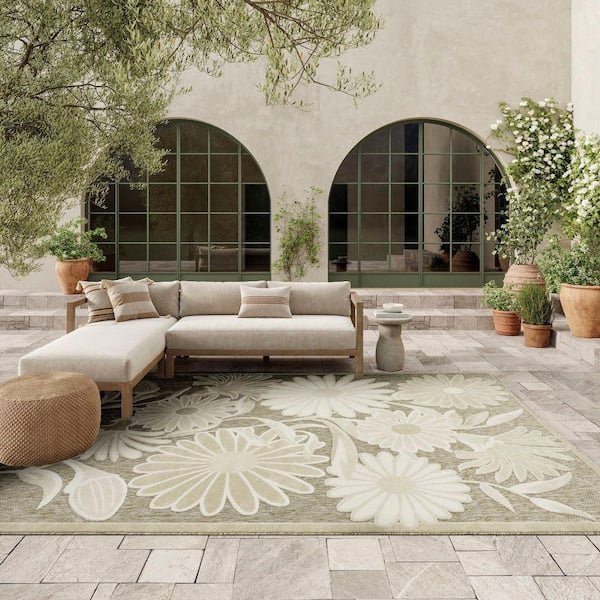 Aloha Ivory Sage 9 ft. x 12 ft. Botanical Contemporary Area Rug