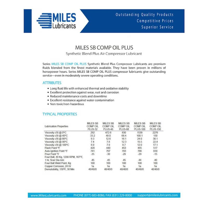 Miles Sb Comp Oil Plus 46-Synthetic Blend Rotary Compressor Fluid 4 x 1 gal./Case