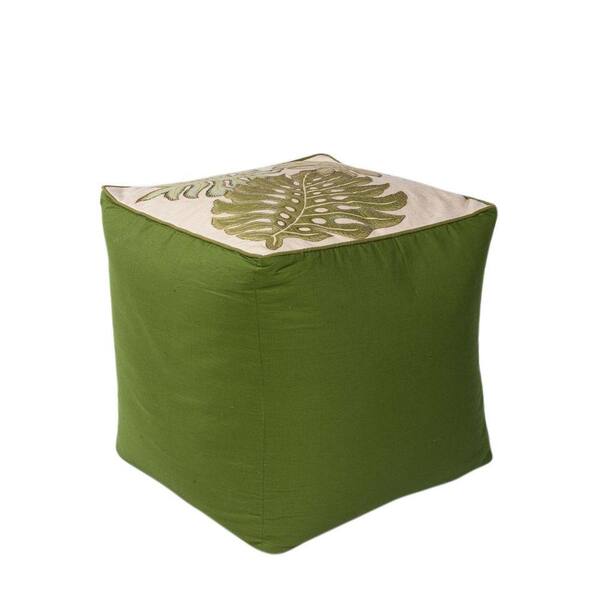 Kas Rugs Paradise Ivory and Green Accent Pouf