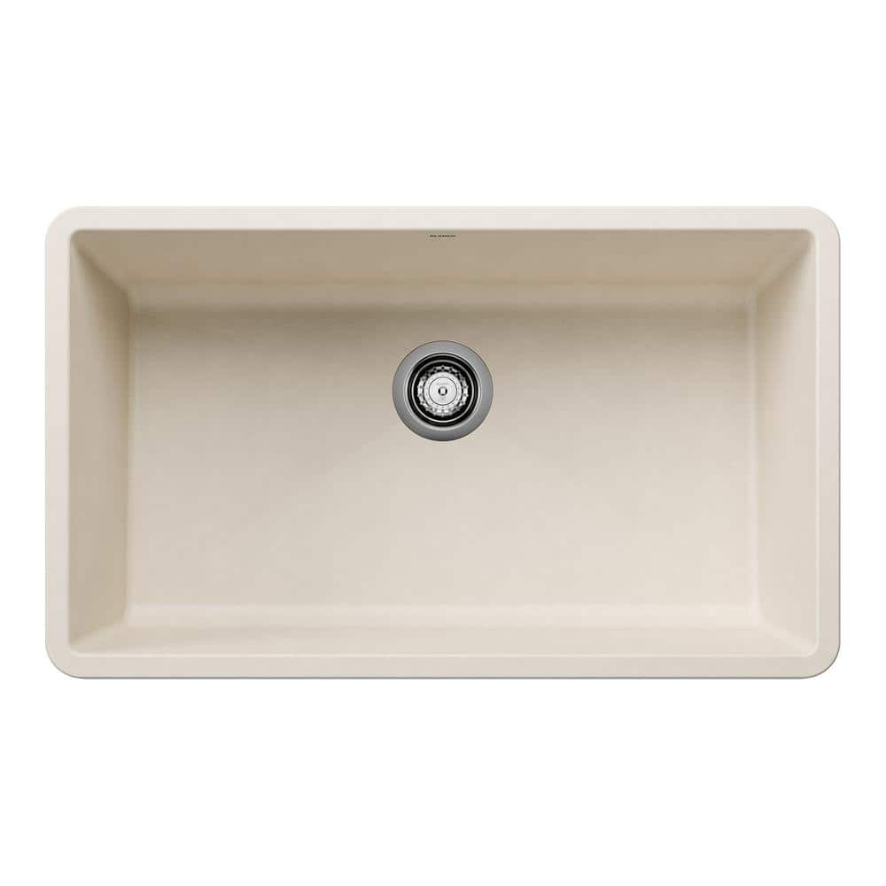 Diamond Silgranit 33.5 in. Undermount Single Bowl Soft White Granite Compos