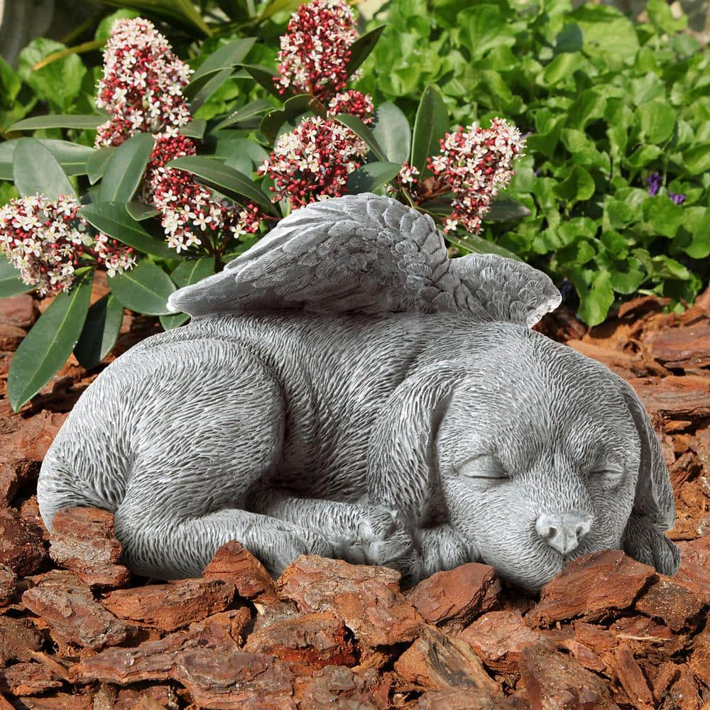 Gray Resin Sleeping Angel Puppy Memorial Sculpture