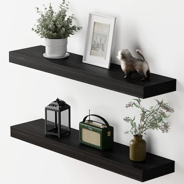Unbranded 5.9 in. x 23.6 in. x 1.5 in. Black Wood Wall Shelves