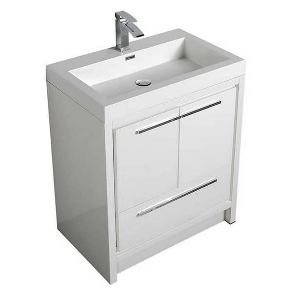 George William Cabinetry Joy 29.3 in. W x 19.5 in. D x 35.4 in. H Modern Design Bathroom Cabinet in White with White Cultured Marble Top