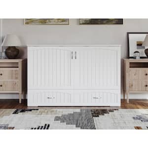 Aspen White Queen Wood Murphy Bed Chest with Mattress, Storage and Built-in Charging