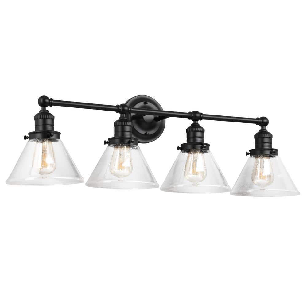 Augustin Matte Black 4-Light Bathroom Vanity Fixture with Clear Glass Shades