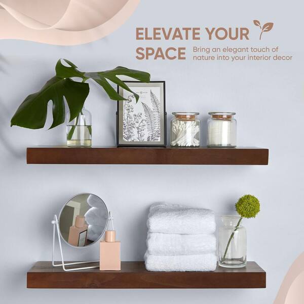 2-Pack Wood Wall Shelves With Fake Plants - Farmhouse Decor For Living Room