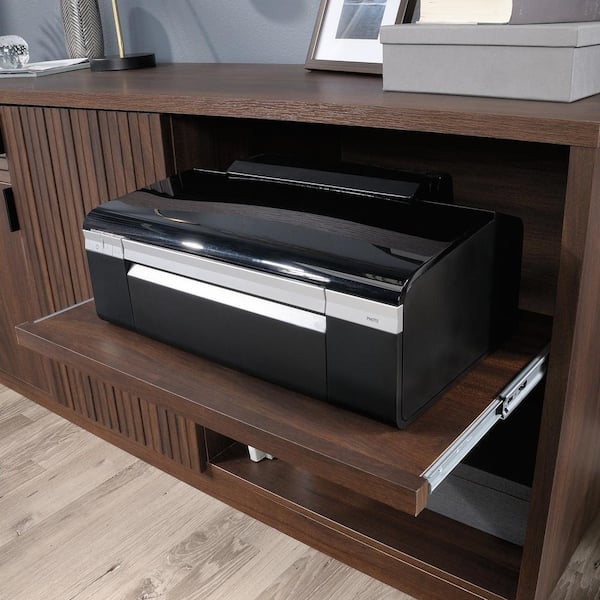 Spiced Mahogany Office Credenza With, Printer Cabinet With Pull Out Shelf