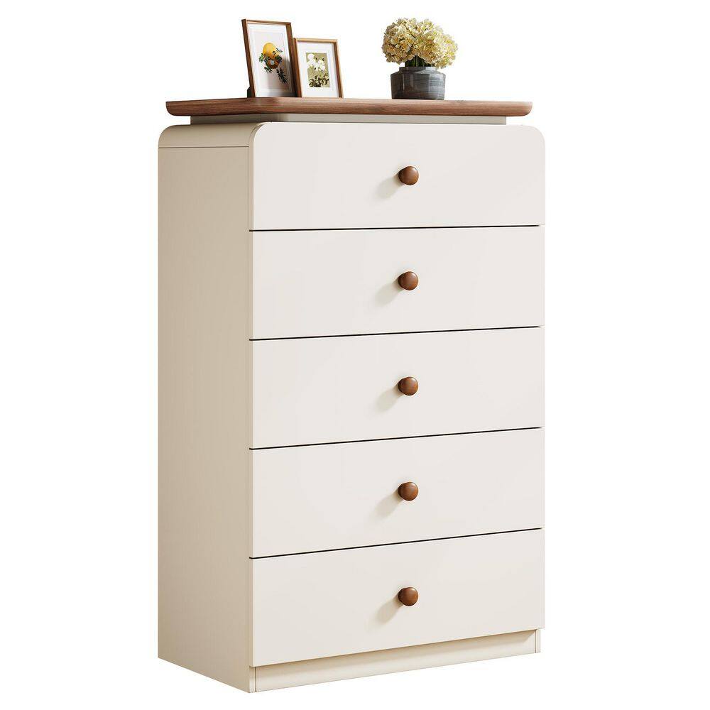 BYBLIGHT Ezlynn White&Brown 5 Drawers 27.5 in. Wide Dresser Chest