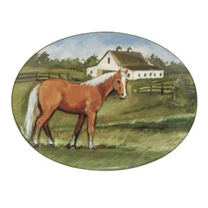 York Stables 12 in. Assorted Colors Earthenware Oval Platter