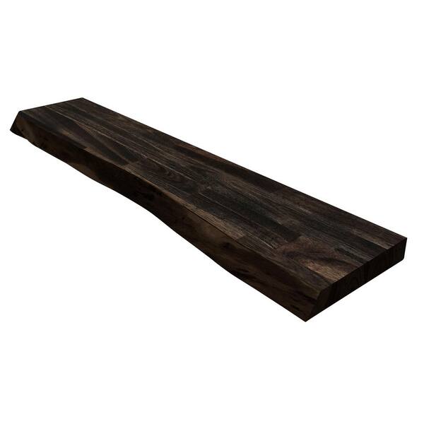 Interbuild Solid 3.9 ft. L x 10 in. D x 1.5 in. T, Acacia Butcher Block Floating Wall Shelf, Espresso with Live Edge