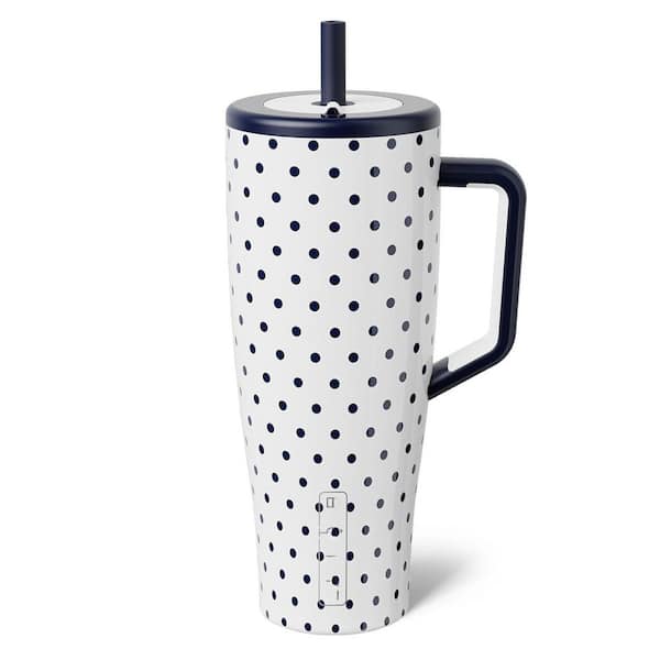 40 oz. Tumbler Stainless Steel with Handle and Straw 100% Leakproof Insulated Water Bottle in White Polka Dots