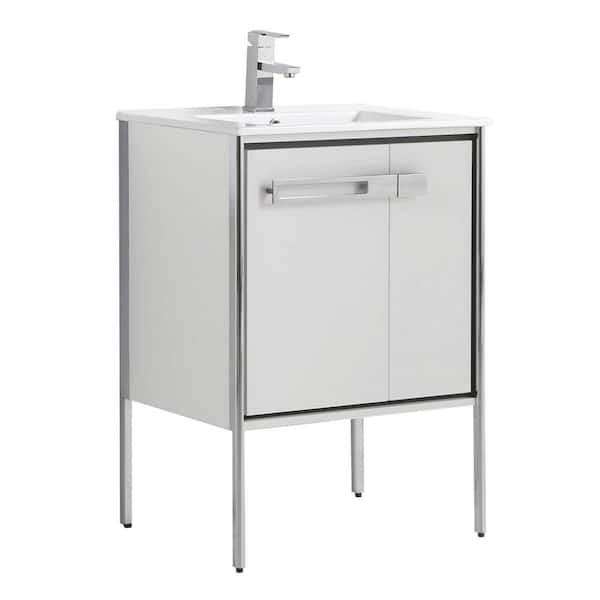 FINE FIXTURES Oakville 24 in. W x 18.32 in. D x 33.5 in. H Bath Vanity in White Matte with White Ceramic Top