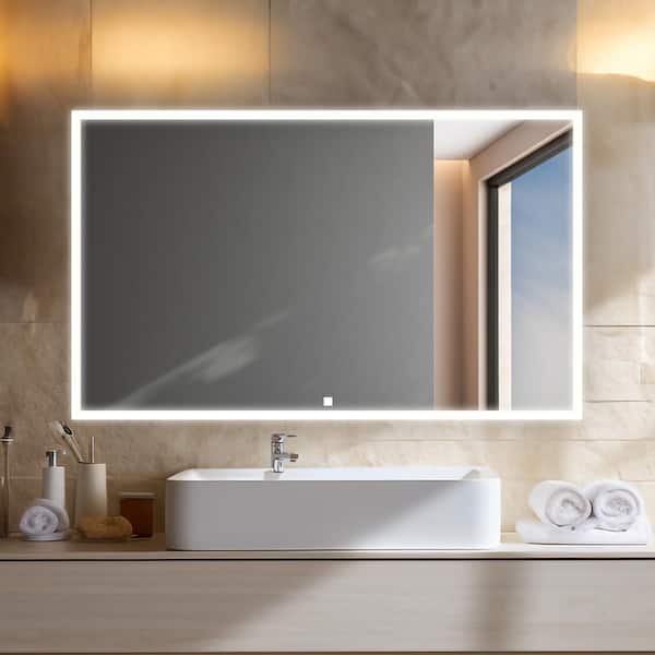 Edge 48 in. W x 32 in. H Rectangular Frameless Wall Mount Bathroom Vanity Mirror Silver, LED Lighting