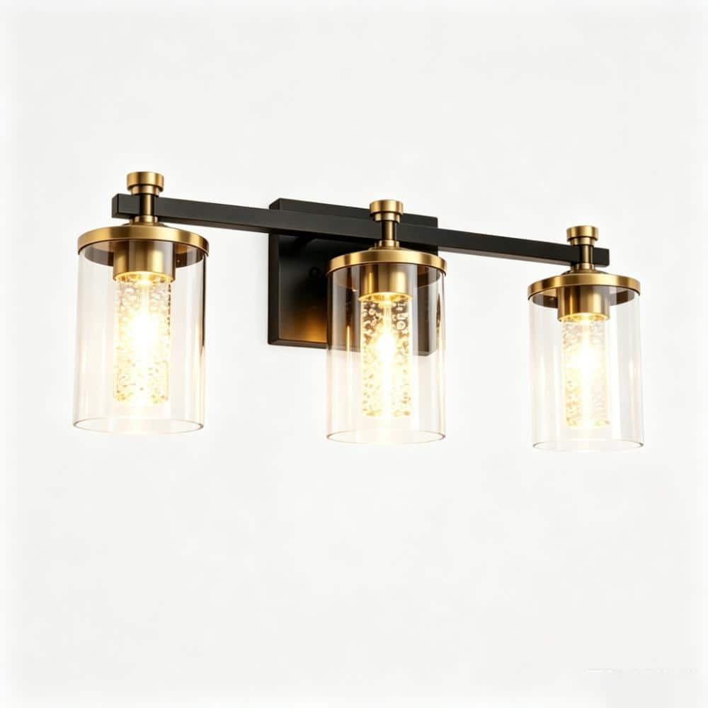 Sleek 21 Inch 3-Light Black Crystal LED Vanity Light, 3CCT Wall Sconce with Clear Glass Shades for Indoor Use price history on PriceWatchPro