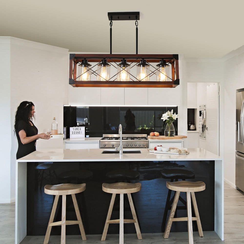 5 Light Red Farmhouse Rectangle Pendant Chandelier for Kitchen Island with No Bulbs Included price history on PriceWatchPro