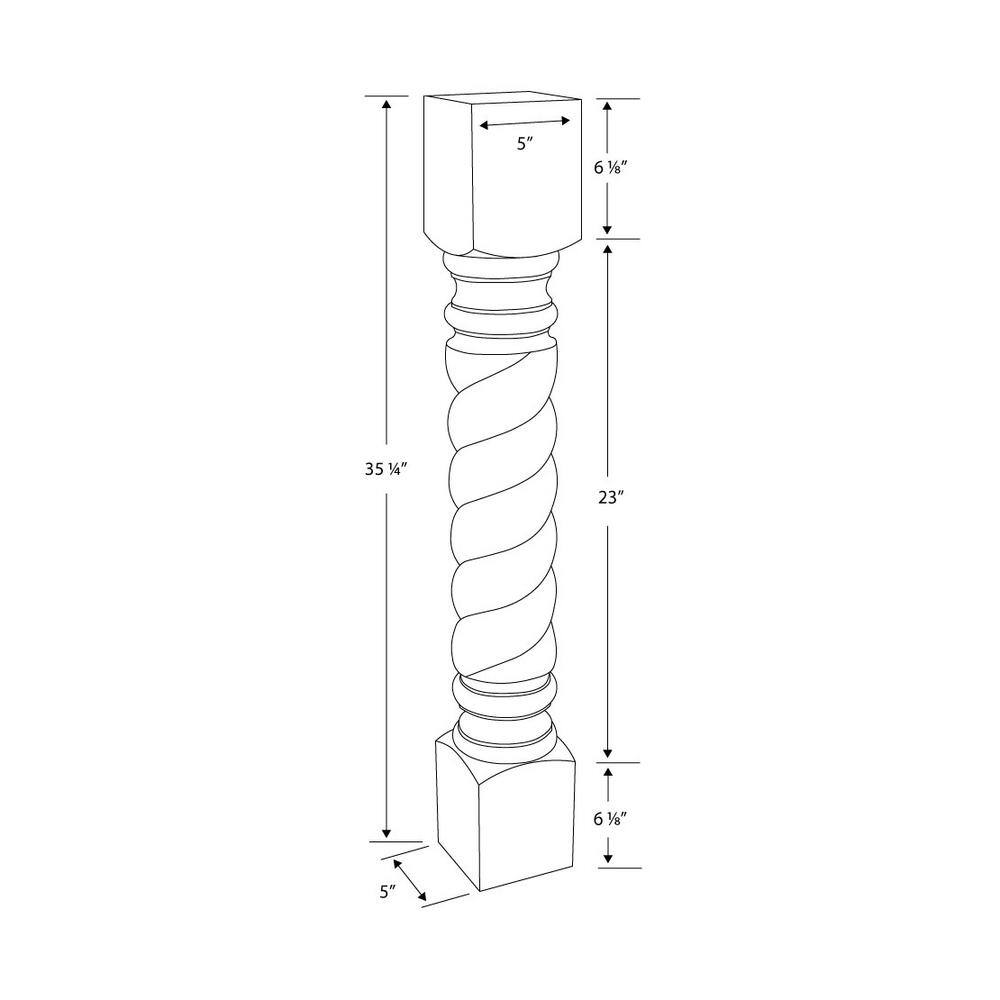 35.25" Unfinished Solid Hardwood Rope Kitchen Island Leg