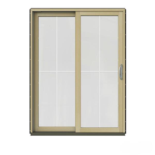 JELD-WEN 60 in. x 80 in. W-2500 Contemporary Bronze Clad Wood Left-Hand 4 Lite Sliding Patio Door w/Unfinished Interior