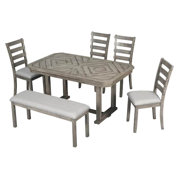 6-Piece Gray Wood Top Dining Room Set Seats 5