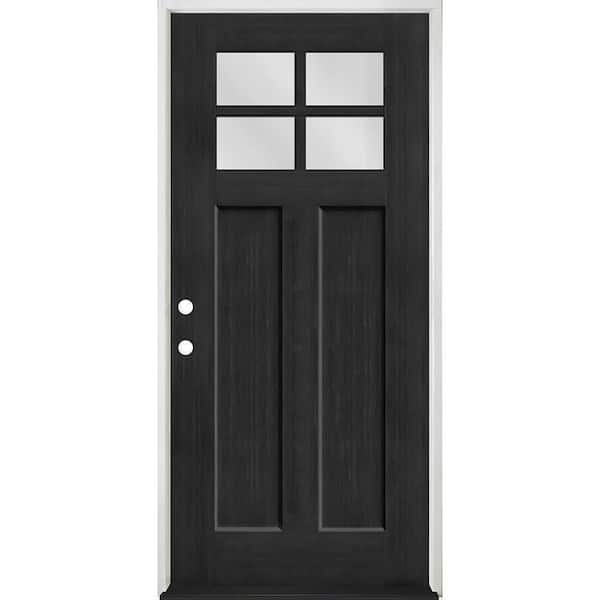 Steves & Sons Regency 36 in. x 80 in. 4-Lite 1/4 Top Lite Clear Glass RHIS Onyx-Stained Fir Grain Fiberglass Prehung Front Door