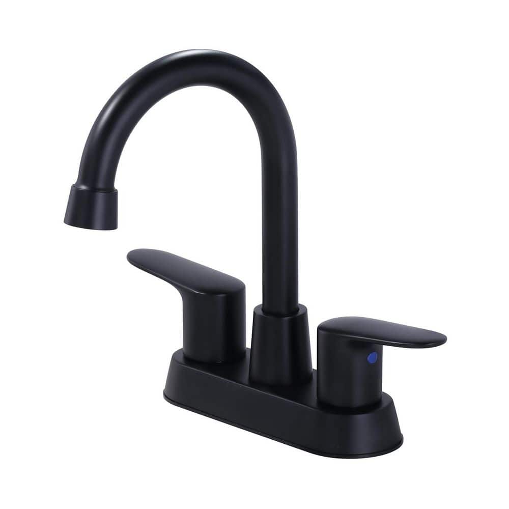 4 in. Centerset Double Handle High Arc Bathroom Faucet with Pop Up Drain in Matte Black price history on PriceWatchPro
