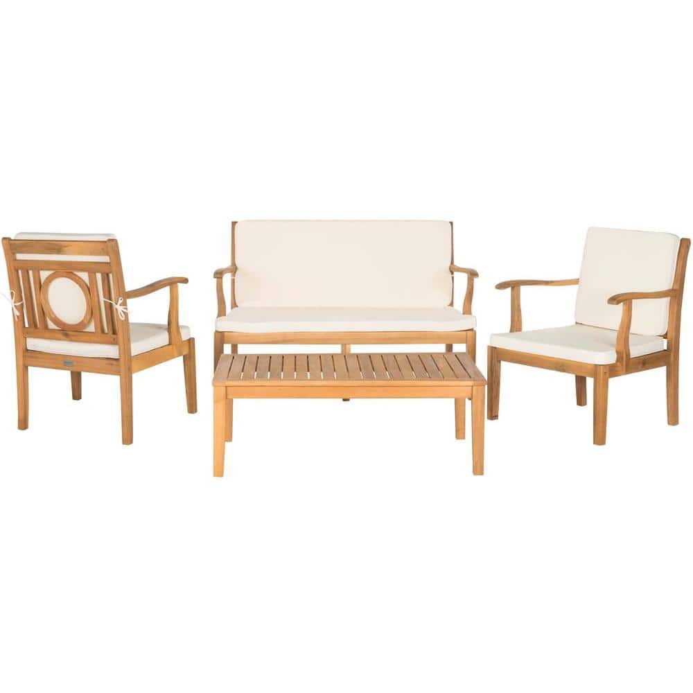 Montclair Natural Acacia Wood 4-Piece Outdoor Living Set with Beige Cushions