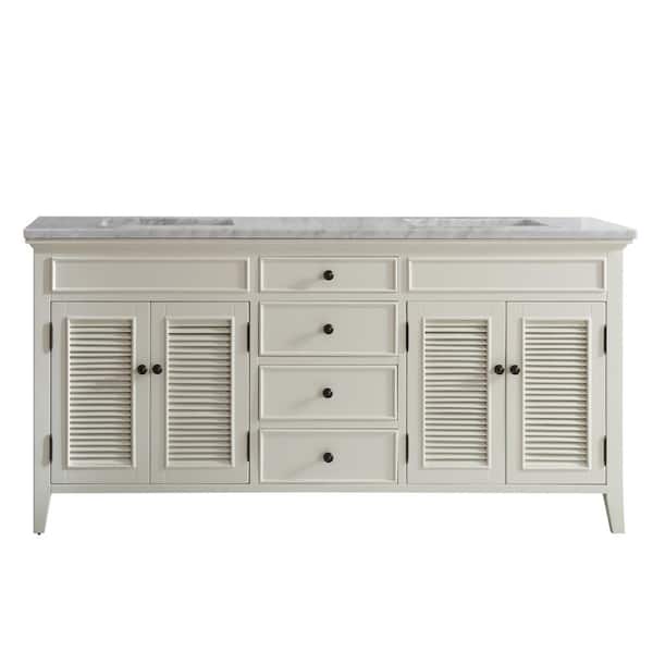 Vinnova Piedmont 72 in. W x 23 in. D x 35 in. H Vanity in Antique White with Marble Vanity Top in White with Basin
