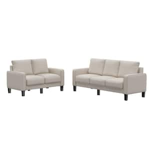 75 in. Square Arm Fabric Modern Straight 3-Seats Sofa with Loveseat in Beige