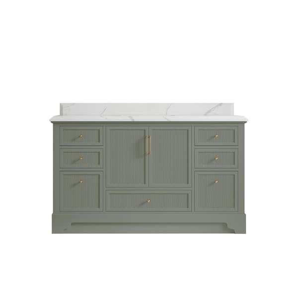 Willow Collections Alys 60 in. W x 22 in. D x 36 in. H Single Sink Bath Vanity in Evergreen with 1.5 in. Calacatta Laza Quartz Top