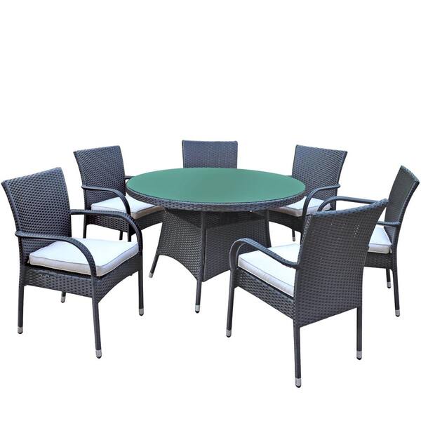 Venetian Worldwide Narni 7-Piece All-Weather Wicker Circular Outdoor Dining Set with White Cushion