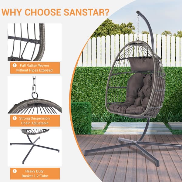 Coco Chair Hanging Egg Chair with Stand & Leg Rest | Gray Egg Chair Outdoor  with Included Pillow | Swinging Chair for Outdoor and Indoor| Foldable Egg