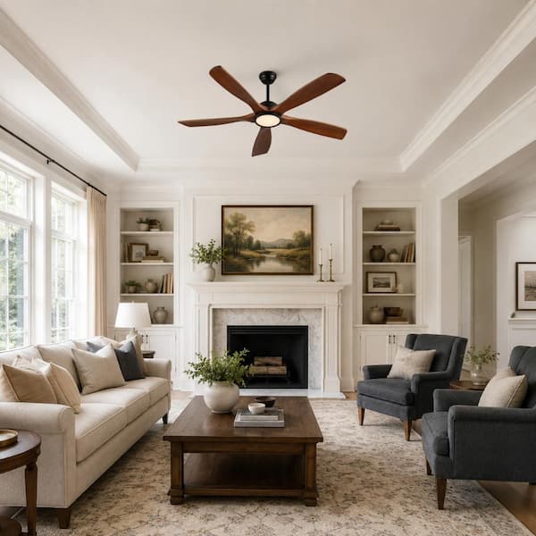 72 in. LED Indoor Walnut Ceiling Fan with Light Kit, Remote Control