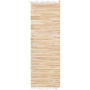 Chindi Cotton Striped Beige 3 ft. x 8 ft. Runner Rug