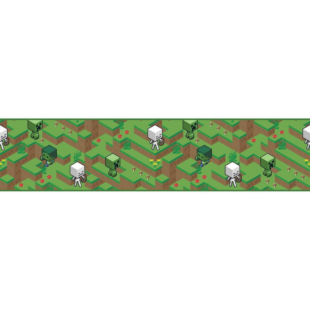 RoomMates Green Minecraft Hillside Peel and Stick Wallpaper Border ...