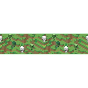 Green Minecraft Hillside Peel and Stick Wallpaper Border