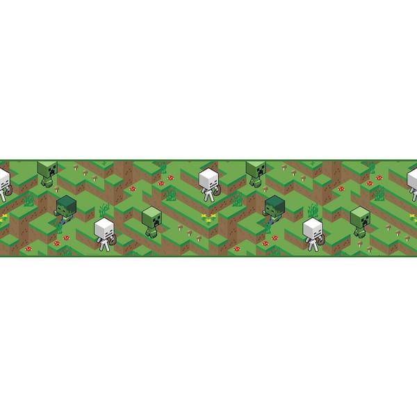 RoomMates Green Minecraft Hillside Peel and Stick Wallpaper Border