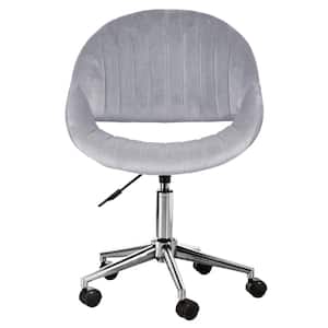 Gray Velvet Swivel Task Chair with Silver 5-Star Base with Casters