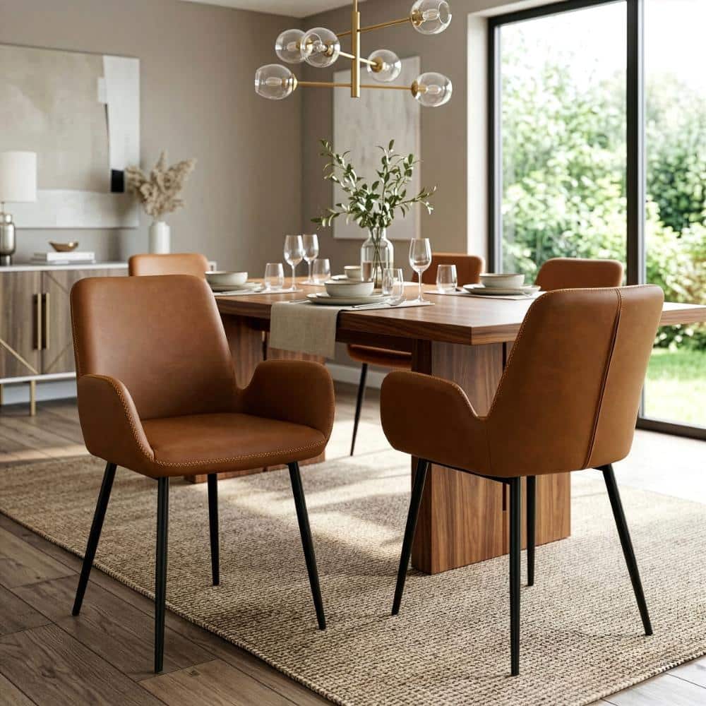 Glamour Home Alrik Caramel Brown Arm Chair with Zigzag Stitching
