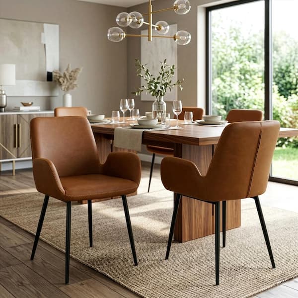 Glamour Home Alrik Caramel Brown Arm Chair with Zigzag Stitching