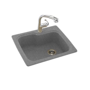 Dual-Mount Solid Surface 25 in. x 22 in. 1-Hole Single Bowl Kitchen Sink in Gray Granite
