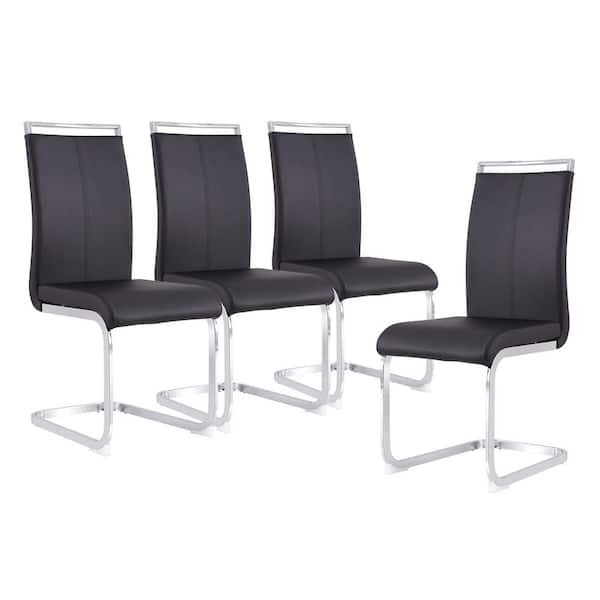 Unbranded Modern Black Upholstered Dining Chairs with Faux Leather Padded Seat and Metal Legs (Set of 4)