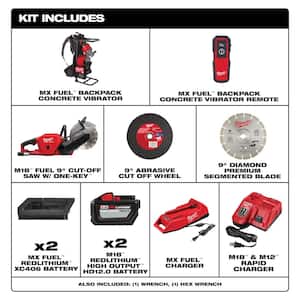 MX FUEL Lithium-Ion Cordless Concrete Vibrator Kit with M18 FUEL ONE-KEY 9 in. Cut Off Saw Kit