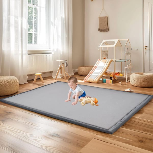 Baby Play Mat for Floor 4 ft. x 4 ft. Indoor Area Rug Memory Foam Baby Floor Mat Playpen Mat Cushioned Pads, Gray