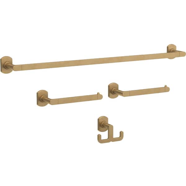 Granville 4-Piece Bath Hardware Set 18 in. Towel Bar with Ext. Toilet Paper Holder Towel Holder Towel Hook in Satin Gold