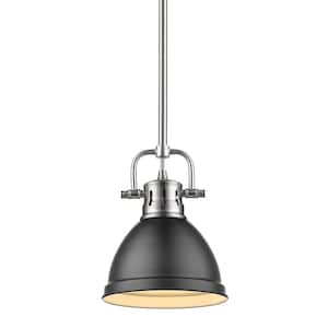 Duncan 1-Light Pewter Mini-Pendant and Rod with Matte Black Shade