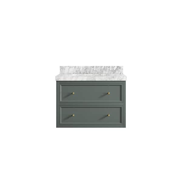 Willow Collections Roswell 30 in. W x 22 in. D x 36 in. H Single Sink Bath Vanity in Pewter Green with 2 in. Carrara Marble Top