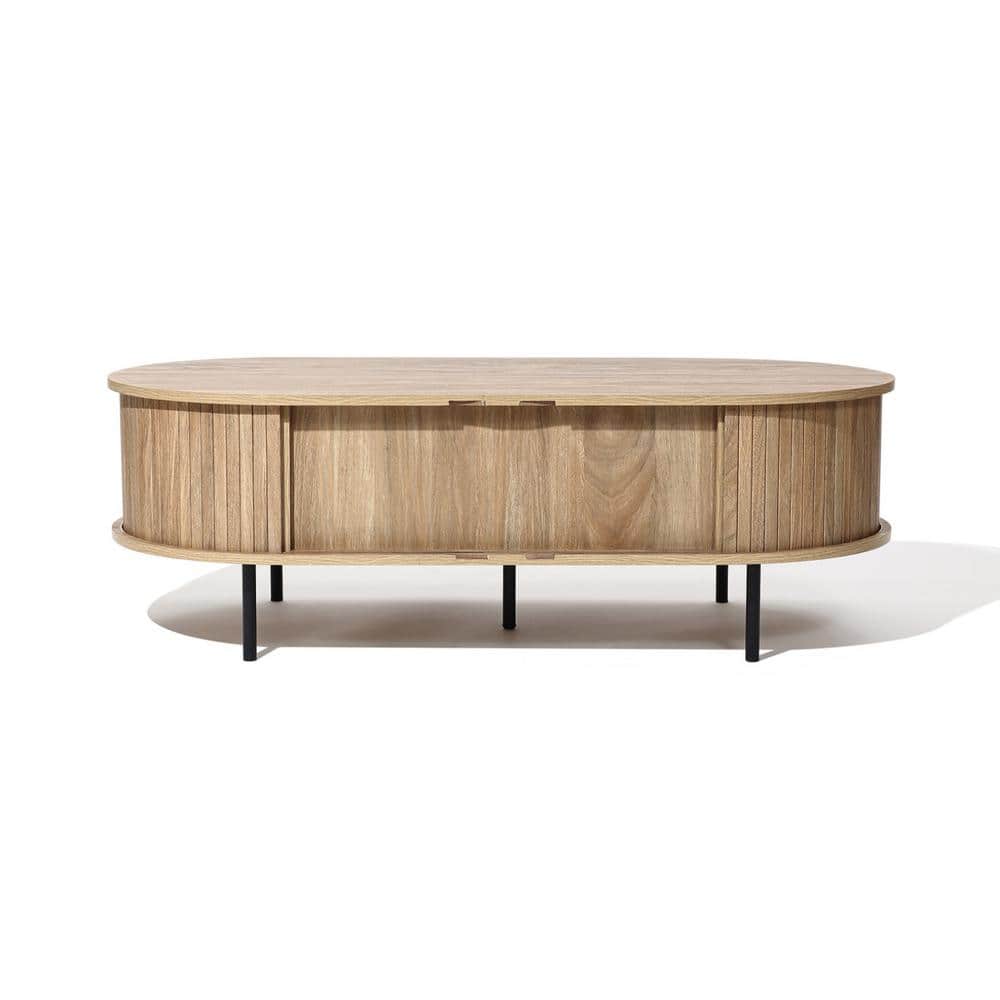 Mid-Century Modern Oval Oak Coffee Table with Storage