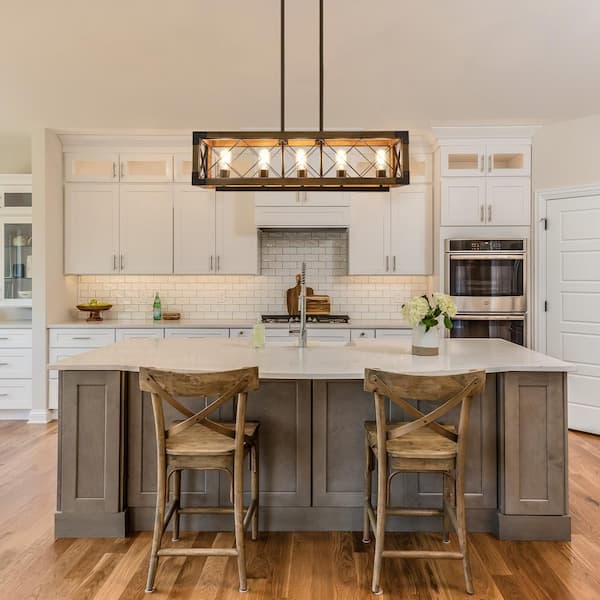 LNC Kitchen Chandelier 5-Light Farmhouse Black Island Dining Room Chandelier Pendant with Rustic Rectangle Frame NZEFI2HD13529A6 The Home Depot