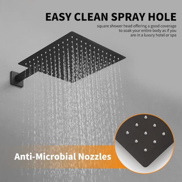 Rainfall Single Handle 2-Spray 12 in. Square Shower Faucet 2.5 GPM with High Pressure in. Matte Black (Valve Included)