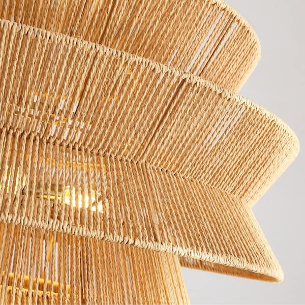 31.5 in. 8-Light Gold Rattan Chandelier with Adjustable Chain for Kitchen, Dining Room, Living Room (Bulbs Not Included)
