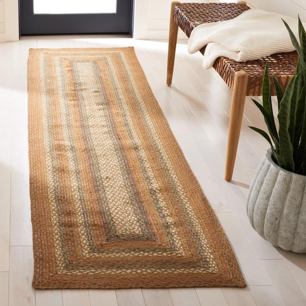 Braided Ivory/Green 2 ft. x 8 ft. Border Striped Runner Rug